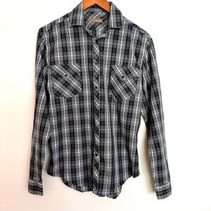 Zara Man Plaid Men’s Button Down Shirt Black White Size Medium